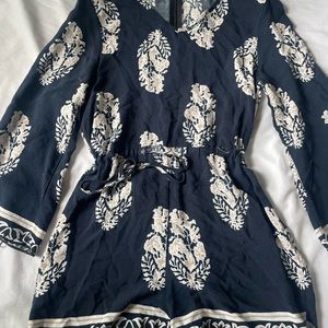 Blue and white long sleeve romper